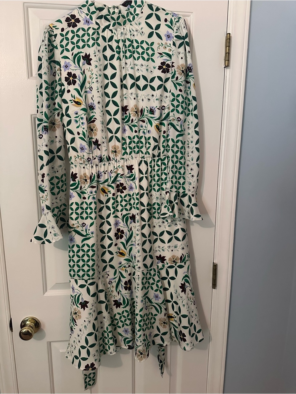 Ann Taylor Green and White Floral Geometric Midi Dress